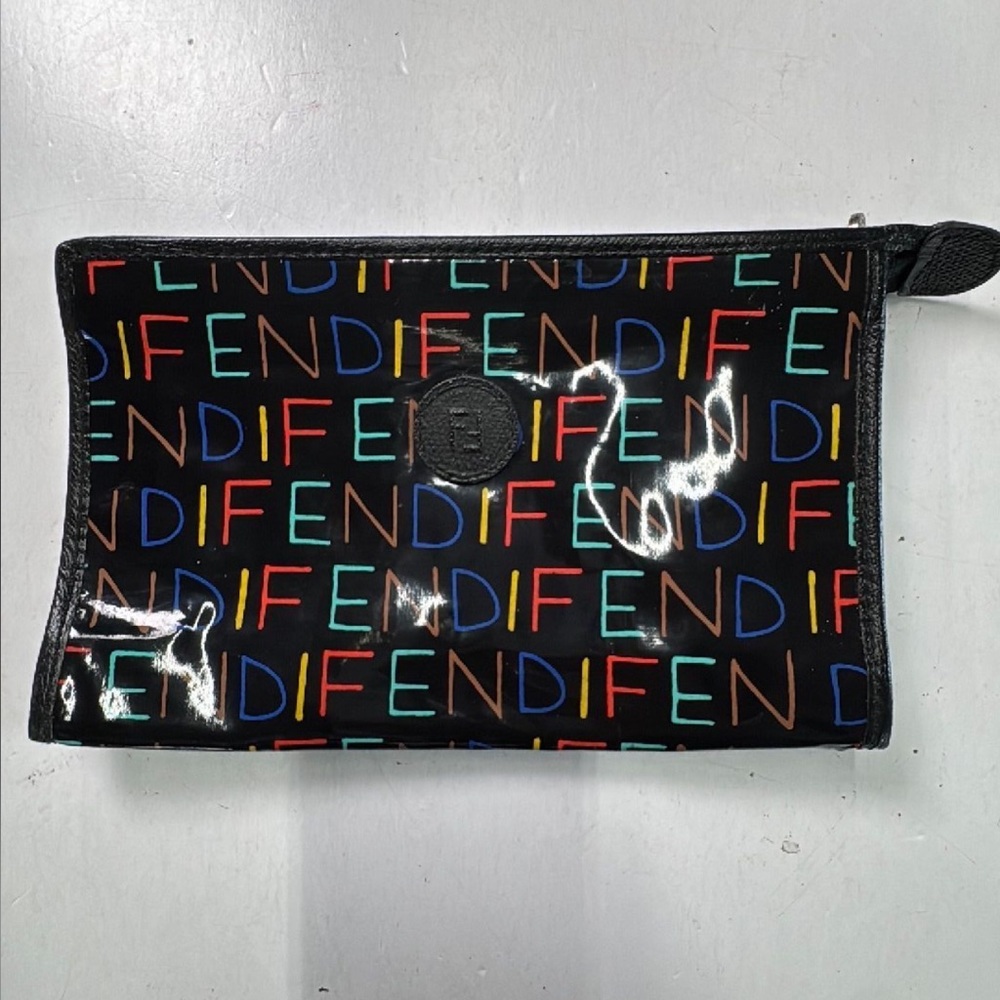 Fendi Black Clutch with Colorful Logo